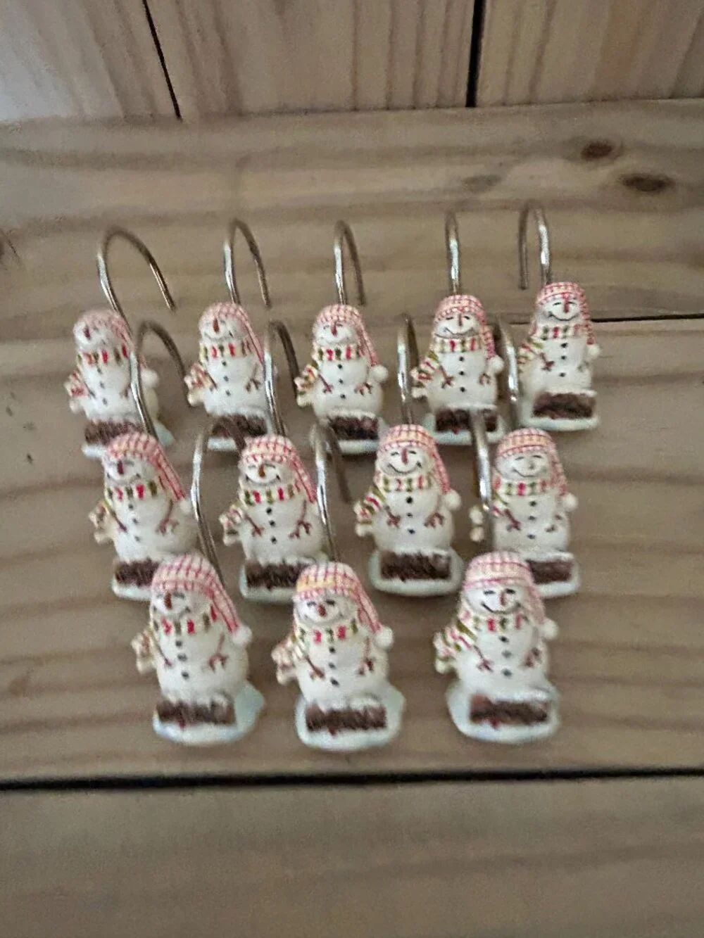 Set of 12 Christmas I Love Winter Snowman Shower Curtain Hooks